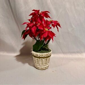 Vintage Mid Century Festive Red Poinsettia in Decorative Pot, Korea-11”H x 7”W